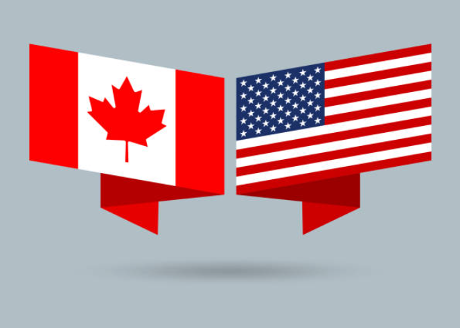 Canada and American flags used for illustrating moving to Canada from the USA